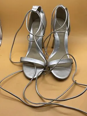 Missguided Womens Silver Long Criss Cross Strap Open Toe High Heel Shoes Size 7 • £19.49