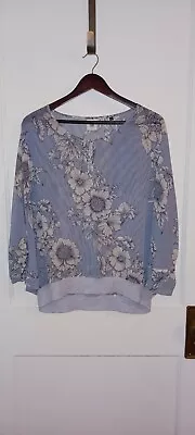 CAbi #5387 Women's Blue/White Sirena Striped/Floral Dolman Sleeve Top Size Small • $18