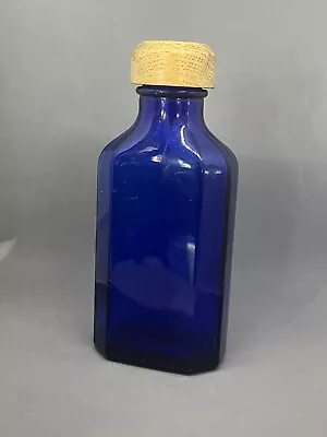 Vintage Cobalt Blue Glass Bottle 6” With A Wood Top. • $9.95