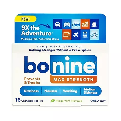 2 Bonine 50MG Maximum Strength Peppermint Chewable Tablets 16 Per Box Meclizine • $9.99