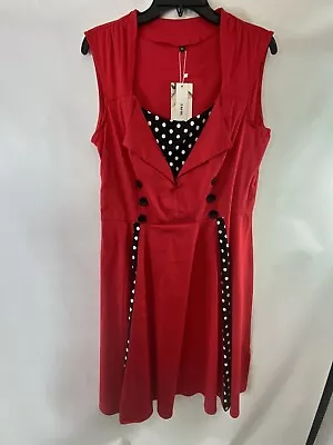 Zaful Dress Sleeveless Red Black Polka Dots Swing Look Size XL New W Tag • $12.99