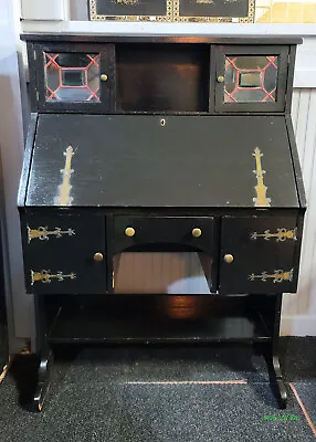 Antique Gothic Style Ebony Oak Secretary Desk Cabinet • $475