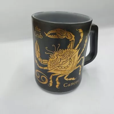 Vintage Federal Milk Glass Coffee Mug Zodiac Cancer Astrology Black & Gold • $11