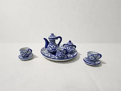 Miniature Tea Set Of 10 Piece Blue &  White Ceramic Made In Thailand  • $25