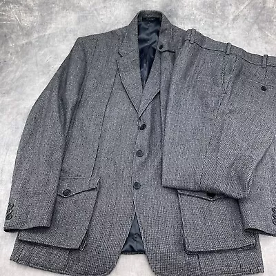 Studio Suits Men 48L/42W X 32.5L Black White Houndstooth Bespoke Hvy Wool VTG • $89.97