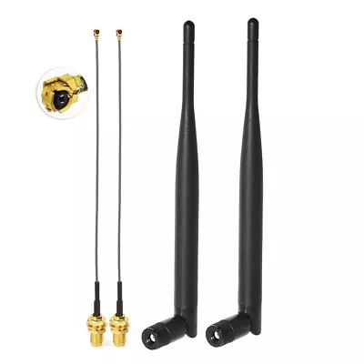 2 Pack Dual Band WiFi 2.4GHz 5GHz 6dBi RP-SMA Antenna + 15cm IPX IPEX U.FL Cable • $7.43