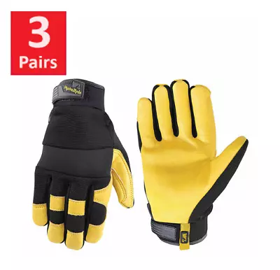 3 Pairs Wells Lamont Men's HydraHyde Leather Work Gloves Size Medium (M) • $31.99