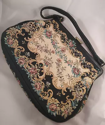 Vintage/Antique Petit Point Tapestry Shoulder Carpet Bag Floral Embroidery Large • £42.85