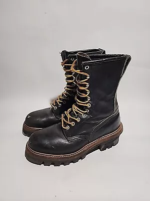 Red Wing 2218 Steel Toe Black Leather Logger Lineman Work Boots Mens 7 D VGC • $95