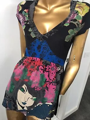 Embellished DESIGUAL Print Trapeze Top/tunic SzL • $16.99