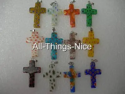 10 Millefiori Murano Flower Glass 30mm CRUCIFIX CROSS Lampwork Pendant Jewellery • £6.50