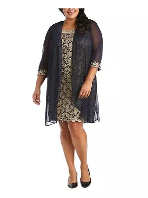 R&M RICHARDS WOMAN Womens Navy Open Front 3/4 Sleeve Sleeveless Dress Plus 18W • $19.99