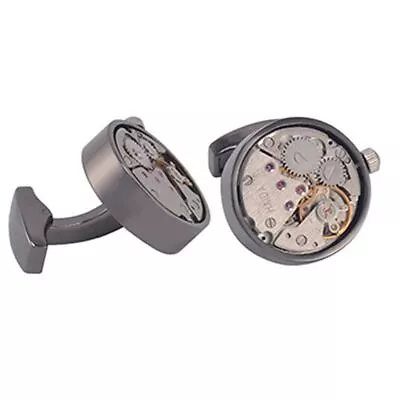 Black Working Watch Movement Steampunk Cufflinks Vintage Mechanical Gift Present • £39.99