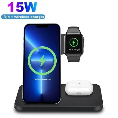 £16.98 • Buy 3in1  Wireless Charger Stand Dock For IWatch 7/SE/6/5/4/3 IPhone 13 Pro 14 XS