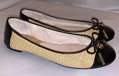 MICHAEL KORS Jordana Straw MK Logo Patent Cap Toe Ballet Flats Size 5.5M ! • $19.99