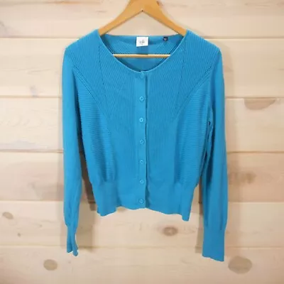 Cabi Women's M Light Blue Teal Cardigan Sweater 3169 Darby Ribbed Cotton • $14.99