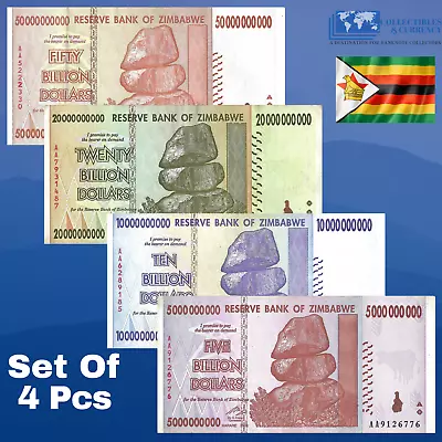 Zimbabwe 5 10 20 50 Billion Dollar Bills Banknotes Paper Money World Currency • $17.79