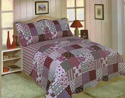 £38.99 • Buy Freya Bedspread Set Quilted Traditional Patchwork Flower Stripe Check Scallop