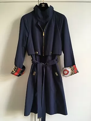 £175 • Buy Luisa Spagnoli Versatile French Navy Trenchcoat With Gold Hardware - M