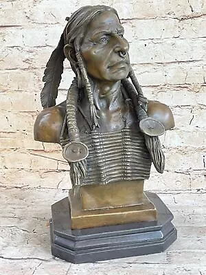 Vintage Solid Cast Bronze Sitting Bull Native American Indian Chief Figurine NR • $569