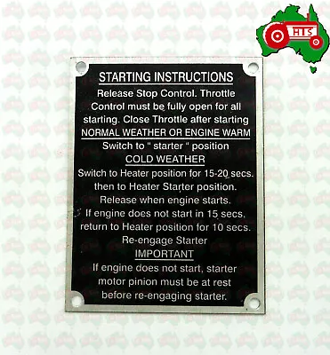 Tractor Starting Instruction Plate Fits For Massey Ferguson 65 All Models • $20.99