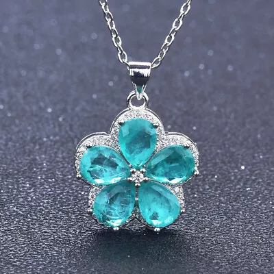 New Flower Design Gemstone Neon Blue Tourmaline Women Jewelry Gifts Pendants • $8.98