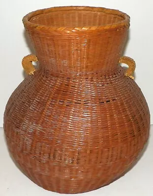 Rattan Basket Asian Style 9.5  Tall Hand-Woven Pot Shape Ikebana Vintage  • $29.95