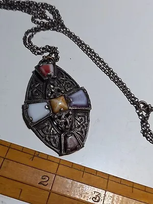 Vintage Scottish Agate Necklace Pendant  Pewter? Celtic  • £12.50