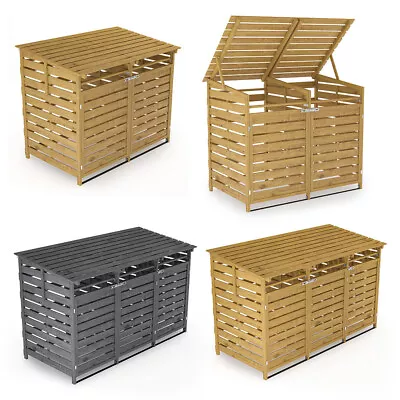 Outdoor Double Triple Wheelie Bin Store Shed Fir Wooden Garden Bins Storage Unit • £155.95