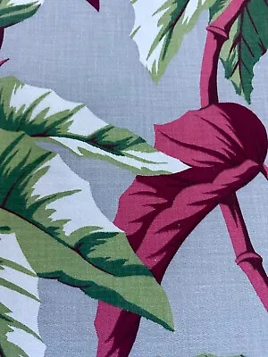 30s Art Deco Pink Begonias On Creamy Gray Barkcloth Vintage Fabric Curtain Drape • $84