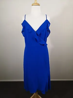 $36.50 • Buy Portmans Wrap Midi Dress Strap Spaghetti Blue Size 16