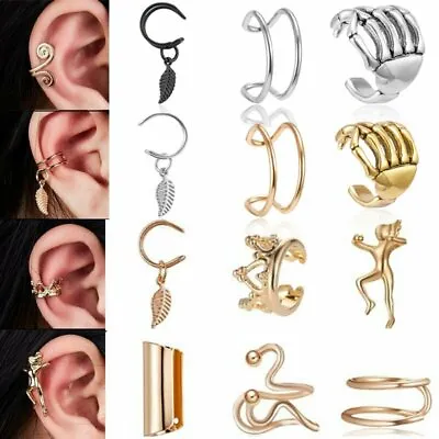 Simple Non-Piercing Leaf Palm Ear Cuff Clip On Earrings Wrap Women Men Punk Gift • £1.99