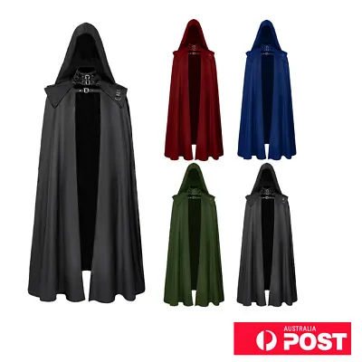 Medieval Gothic Hooded Coat Long Trench Halloween Devil Wizard Death Cloak Robe • $34.32