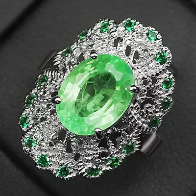 $50.16 • Buy Emerald Green Oval 5.50 Ct. Tsavorite Garnet 925 Sterling Silver Ring Size 7.75