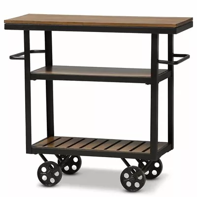 Baxton Studio Kennedy Bar Cart In Distressed Oak And Antique Black • $229.99