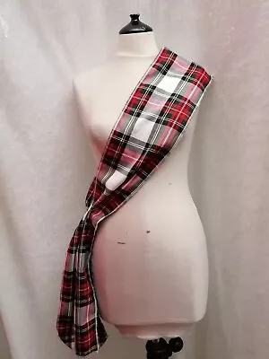 Red & White Stewart Tartan Sash Burns Night Fancy Dress Scottish Budget Sash • £7