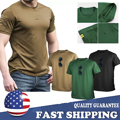 Round Neck Short Sleeve Military Top Men Outdoor Quick-dry Tactical Army T-shirt • $7.99