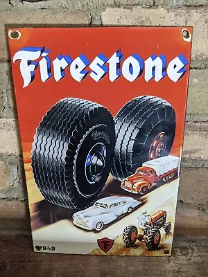 Vintage Dated 1949 Firestone Tires Porcelain Advertising Sign Tire 12  X 8  • $134.99