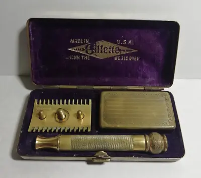 Antique Gillette Brass Razor In Tin With Blades Great Condition For Age • £79.99