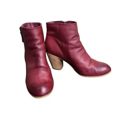 Nordstrom BP Maroon Red Leather Booties Size 7.5 Boots Zip Shoes Heeled • $28