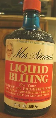 Vintage 1963 Mrs. Stewart’s Liquid Bluing Embossed Glass Bottle UNOPENED • $15