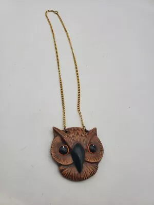 Vintage Owl Pendant Necklace Unique Hand Painted Ceramic Signed JJ • $10
