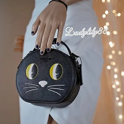 NWT Coach CM769 Canteen Crossbody With Halloween Cat Crossgrain Leather $350 • $301.61