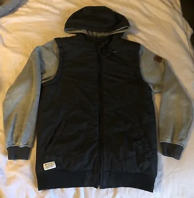 Men's Matix Quilted Zip Up Hoodie Jacket Black Gray Sz S Excellent Condition • $17.99