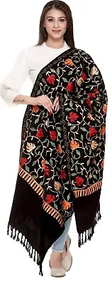 Kashmiri Embroidery Indian Shawl Stole Scarf Wrap (Black 28 Inch X 80 Inch) • £21.99