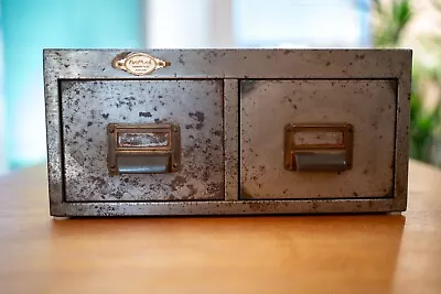 Vintage Art Metal Two Drawer Metal Index Card Filing Cabinet • £28