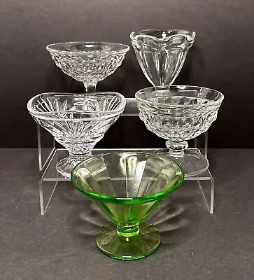5 Assorted Ice Cream Dishes Vintage Footed Glass Sundae Cups Lot Of 5 • $16.34