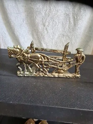 £6 • Buy Vintage / Old  Farmer And Horse Ploughing Brass  Letter Rack.