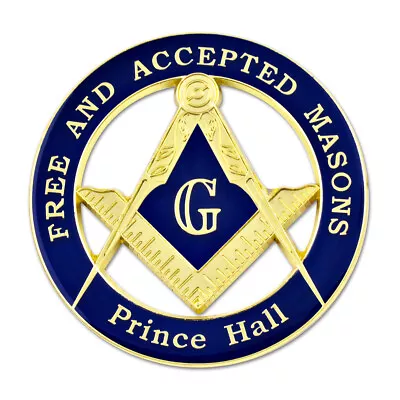 F&AM Prince Hall Round Masonic Auto Emblem - [Blue & Gold][3'' Diameter] • $11.99