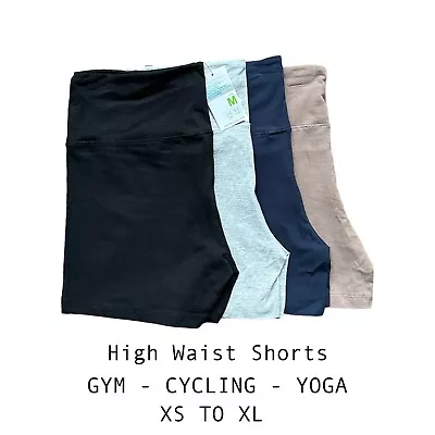 PRIMARK LADIES GIRLS HIGH WAIST SHORTS GYM YOGA CYCLING XS To XL • £6.99